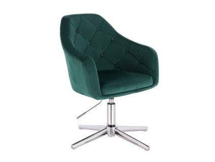 Křeslo ANDORA VELUR na stříbrném kříži - zelené