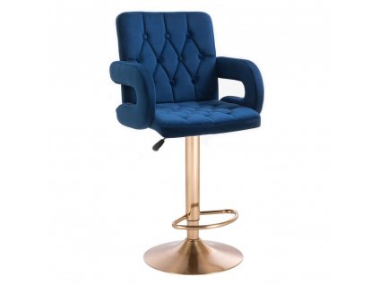 Barová židle BOSTON VELUR na zlatém talíři - modrá