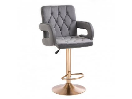 Barová židle BOSTON VELUR na zlatém talíři - šedá