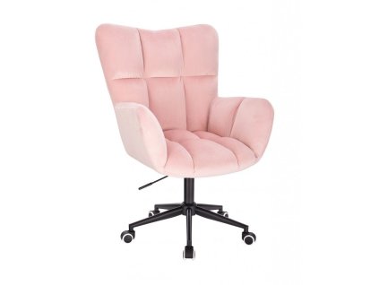 Křeslo AURORA VELUR na černé podstavě s kolečky - světle růžové