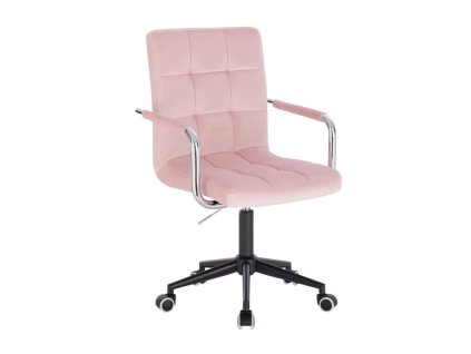 Židle VERONA VELUR na černé podstavě s kolečky - světle růžová