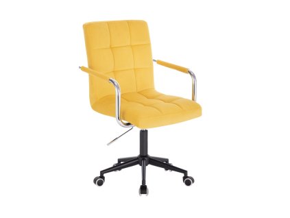 Židle VERONA VELUR na černé podstavě s kolečky - žlutá