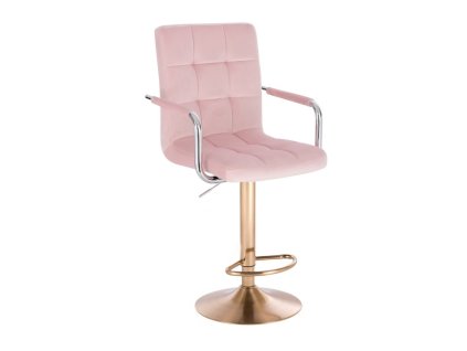 Barová židle VERONA VELUR na zlatém talíři - světle růžová
