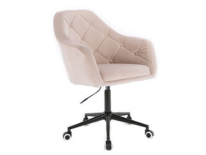 Křeslo ANDORA VELUR na černé podstavě s kolečky- krémové