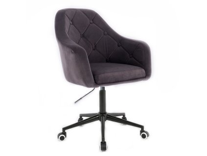 Křeslo ANDORA VELUR na černé podstavě s kolečky - tmavě šedé