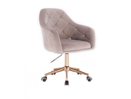 Křeslo ROMA VELUR na zlaté podstavě s kolečky - světle šedé