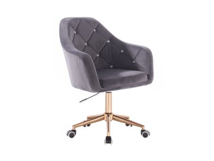 Křeslo ROMA VELUR na zlaté podstavě s kolečky - tmavě šedé