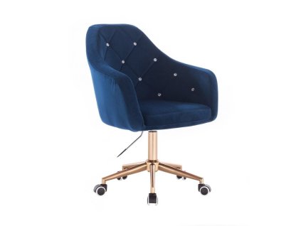 Křeslo ROMA VELUR na zlaté podstavě s kolečky - modré