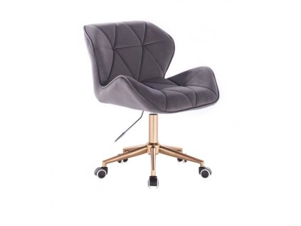 Židle MILANO VELUR na zlaté podstavě s kolečky - tmavě šedá