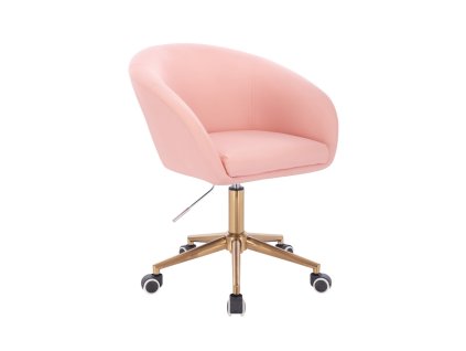 Židle VENICE na zlaté základně s kolečky - světle růžová