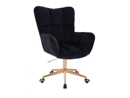 Křeslo AURORA VELUR na zlaté podstavě s kolečky - černé