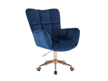 Křeslo AURORA VELUR na zlaté podstavě s kolečky - modré
