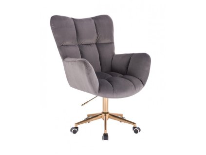 Křeslo AURORA VELUR na zlaté podstavě s kolečky - tmavě šedé