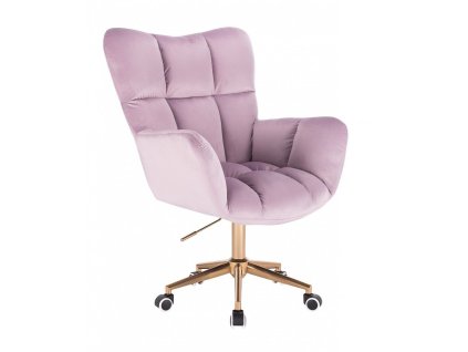 Křeslo AURORA VELUR na zlaté podstavě s kolečky - levandule