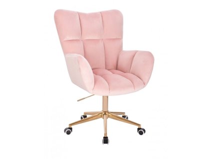 Křeslo AURORA VELUR na zlaté podstavě s kolečky - světle růžové