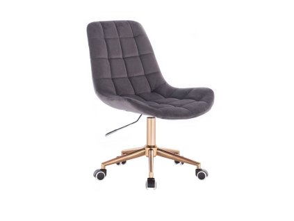 Židle PARIS VELUR na zlaté podstavě s kolečky - šedá