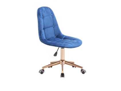 Židle SAMSON VELUR na zlaté podstavě s kolečky - modrá