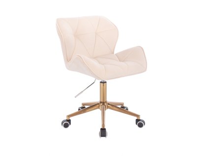 Židle MILANO VELUR na zlaté podstavě s kolečky - krémová
