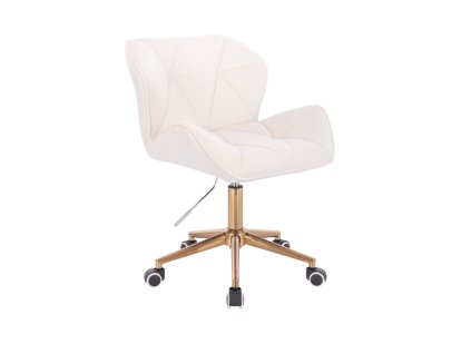 Židle MILANO VELUR na zlaté podstavě s kolečky - bílá