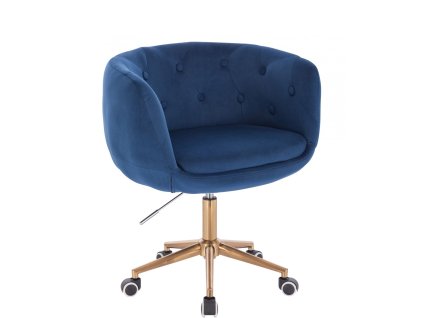 Židle MONTANA VELUR na zlaté podstavě s kolečky - modrá
