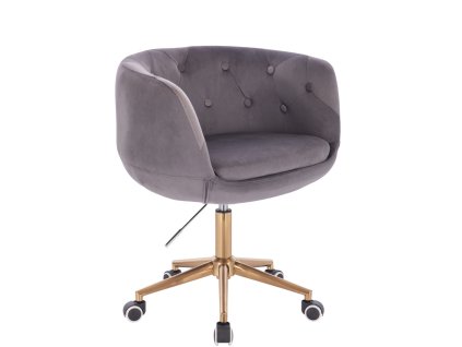 Židle MONTANA VELUR na zlaté podstavě s kolečky - šedá