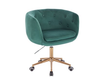 Židle MONTANA VELUR na zlaté podstavě s kolečky - zelená