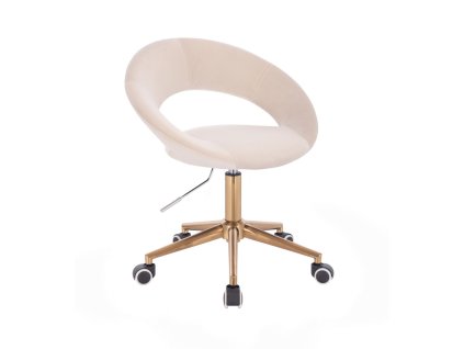 Židle NAPOLI VELUR na zlaté podstavě s kolečky - krémová
