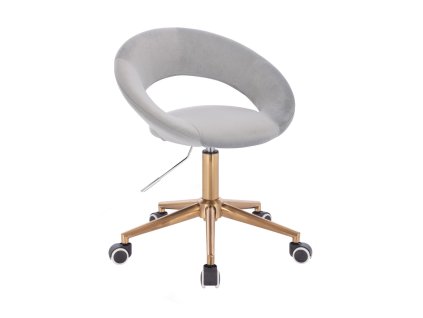 Židle NAPOLI VELUR na zlaté podstavě s kolečky - světle šedá