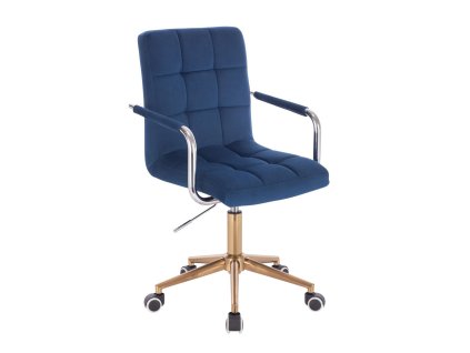 Židle VERONA VELUR na zlaté podstavě s kolečky - modrá