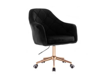 Křeslo ANDORA VELUR na zlaté podstavě s kolečky - černé