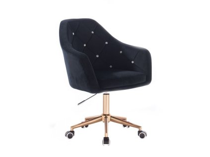 Křeslo ROMA VELUR na zlaté podstavě s kolečky - černé