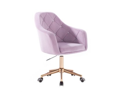 Křeslo ROMA VELUR na zlaté podstavě s kolečky - levandule