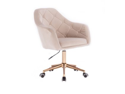 Křeslo ANDORA VELUR na zlaté podstavě s kolečky - krémové