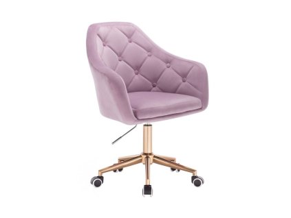 Křeslo ANDORA VELUR na zlaté podstavě s kolečky - levandule