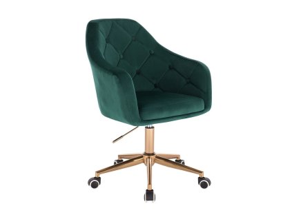 Křeslo ANDORA VELUR na zlaté podstavě s kolečky - zelené