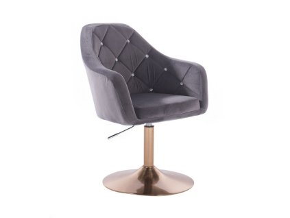 Křeslo ROMA VELUR na zlatém talíři - tmavě šedé