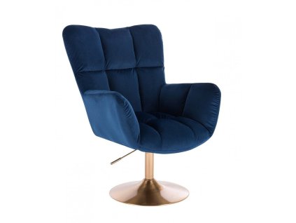 Křeslo AURORA VELUR na zlatém talíři - modré
