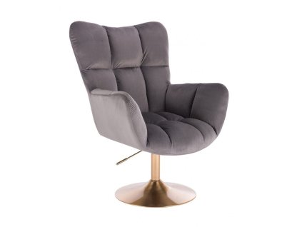 Křeslo AURORA VELUR na zlatém talíři - tmavě šedé