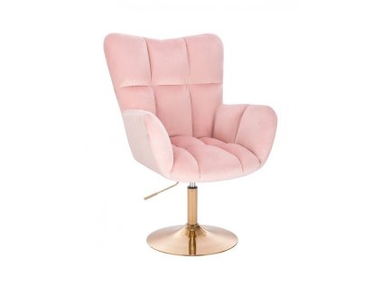Křeslo AURORA VELUR na zlatém talíři - světle růžové