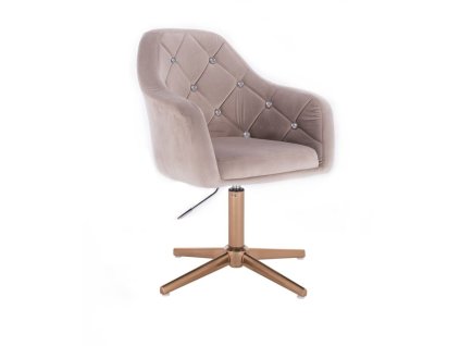 Křeslo ROMA VELUR na zlatém kříži - světle šedé