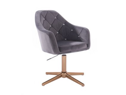 Křeslo ROMA VELUR na zlatém kříži - tmavě šedé