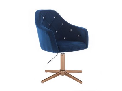 Křeslo ROMA VELUR na zlatém kříži - modré