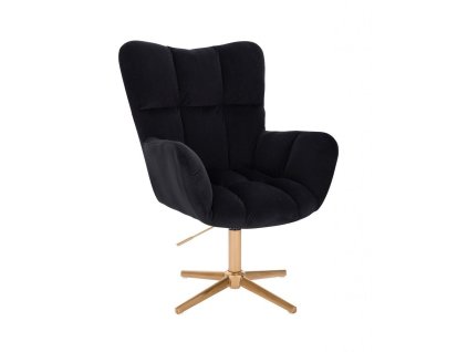 Křeslo AURORA VELUR na zlatém kříži - černé