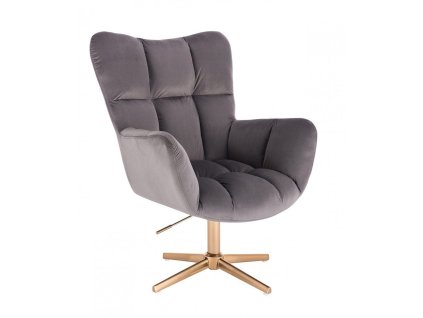 Křeslo AURORA VELUR na zlatém kříži - tmavě šedé