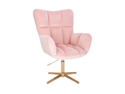 Křeslo  AURORA VELUR na zlatém kříži - světle růžové