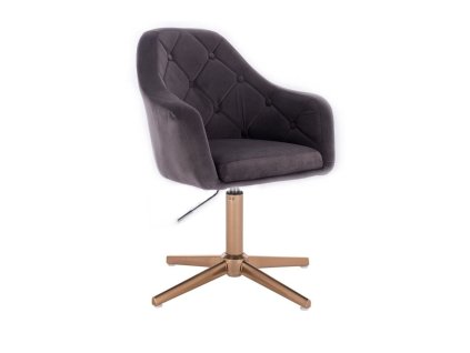 Křeslo ANDORA VELUR na zlatém kříži - tmavě šedé