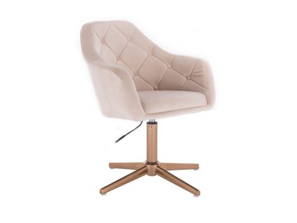 Křeslo ANDORA VELUR na zlatém kříži - krémové