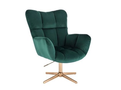 Křeslo AURORA VELUR na zlatém kříži - zelené