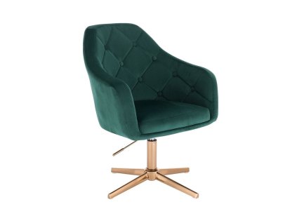 Křeslo ANDORA VELUR na zlatém kříži - zelené