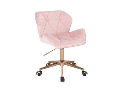 Židle MILANO VELUR na zlaté podstavě s kolečky - světle růžová
